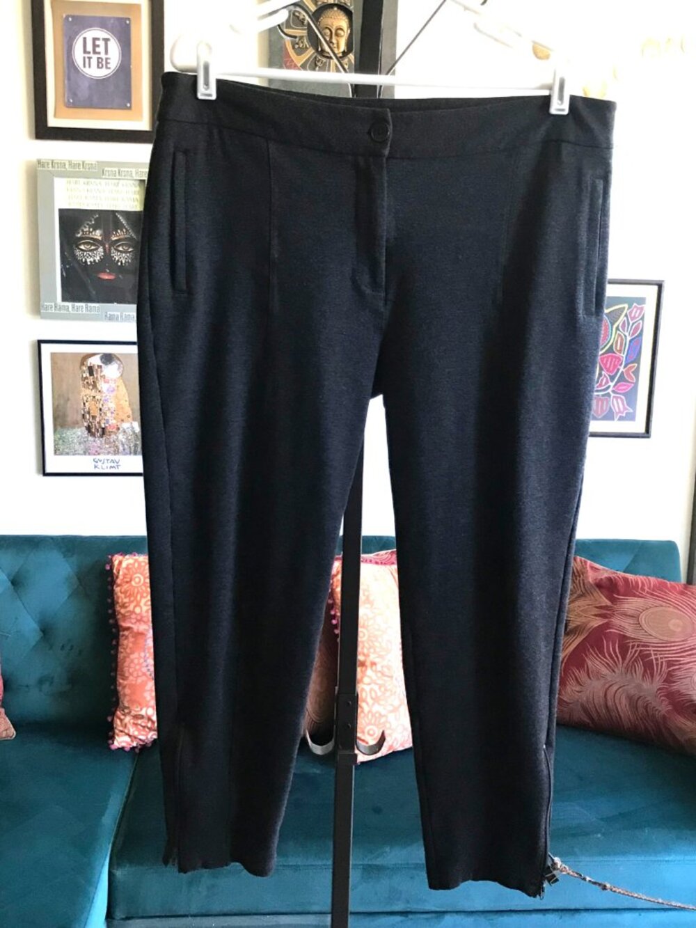 BETABRAND size XL Petite Cropped Classic Dress Pant Yoga Pants Charcoal Gray